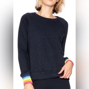 Sundry Navy Sweatshirt with Rainbow Cuffs, Size 1 (S)